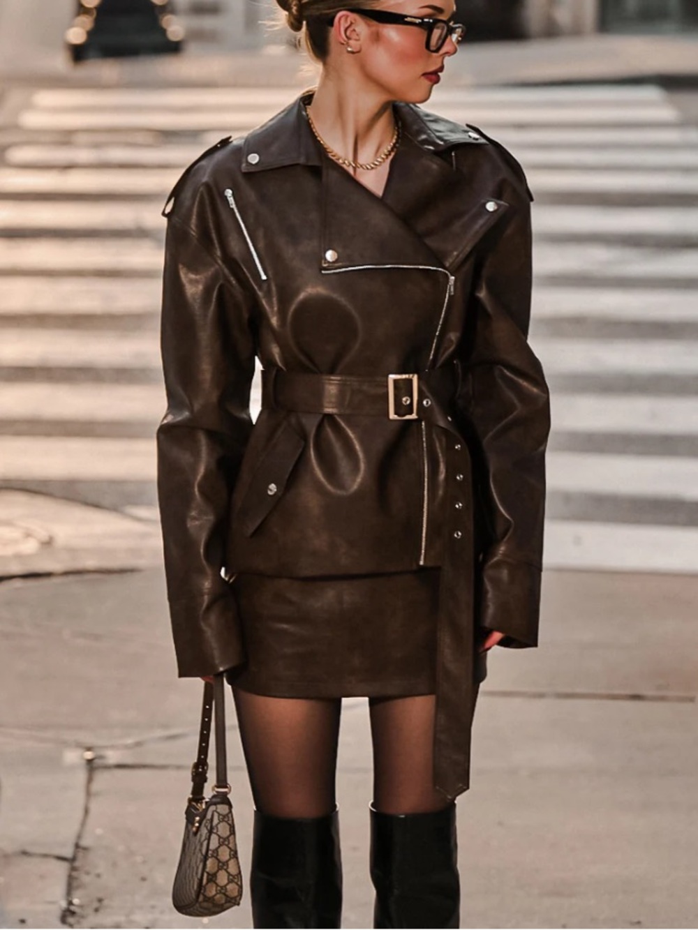 Dark Brown High waisted faux leather mini skirt